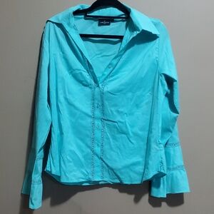 Daniel Hechter Women's Turquoise Button-Up Shirt Size 16